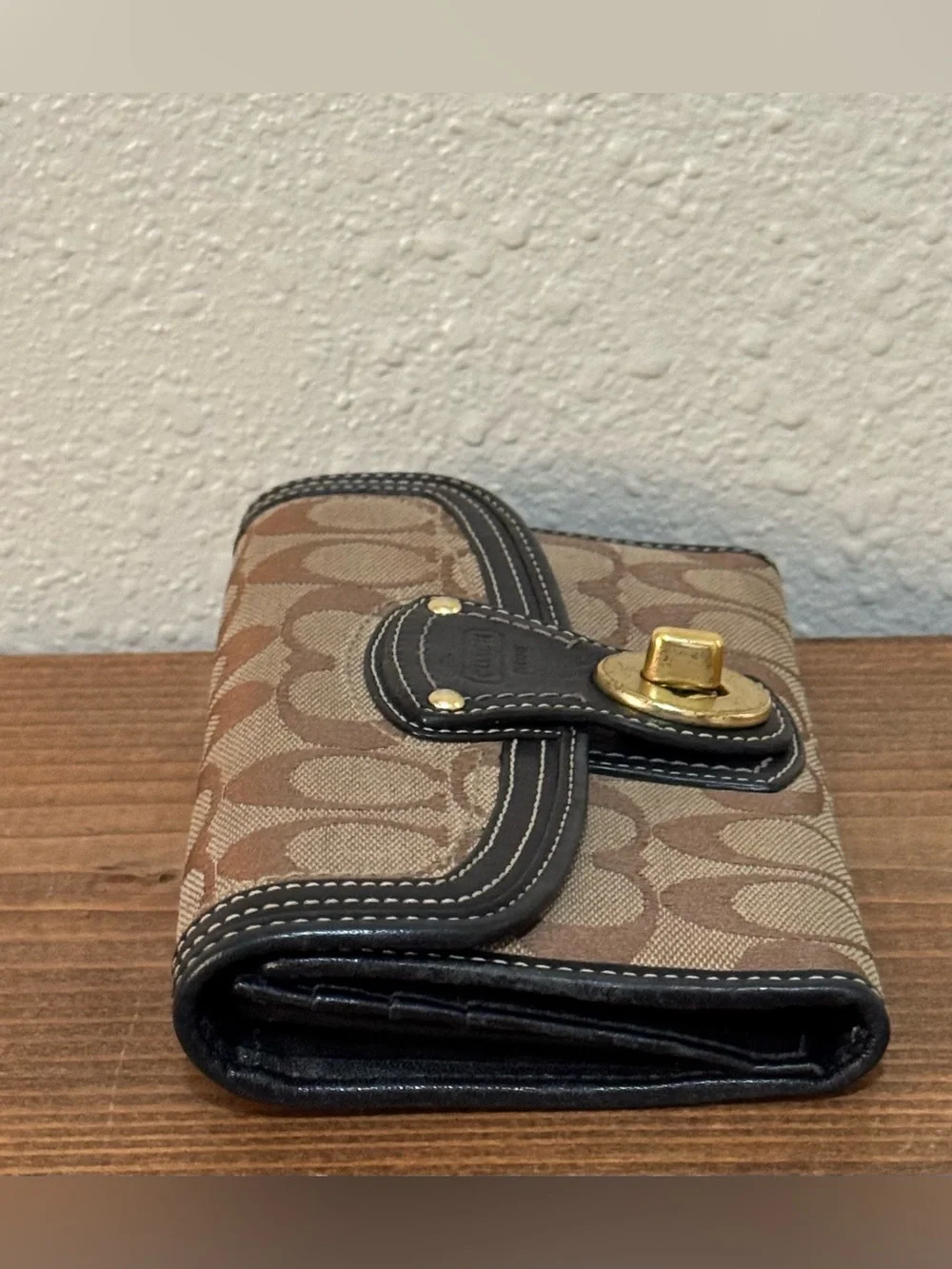 Coach Legacy Signature C Turnlock Long Wallet Brown Black